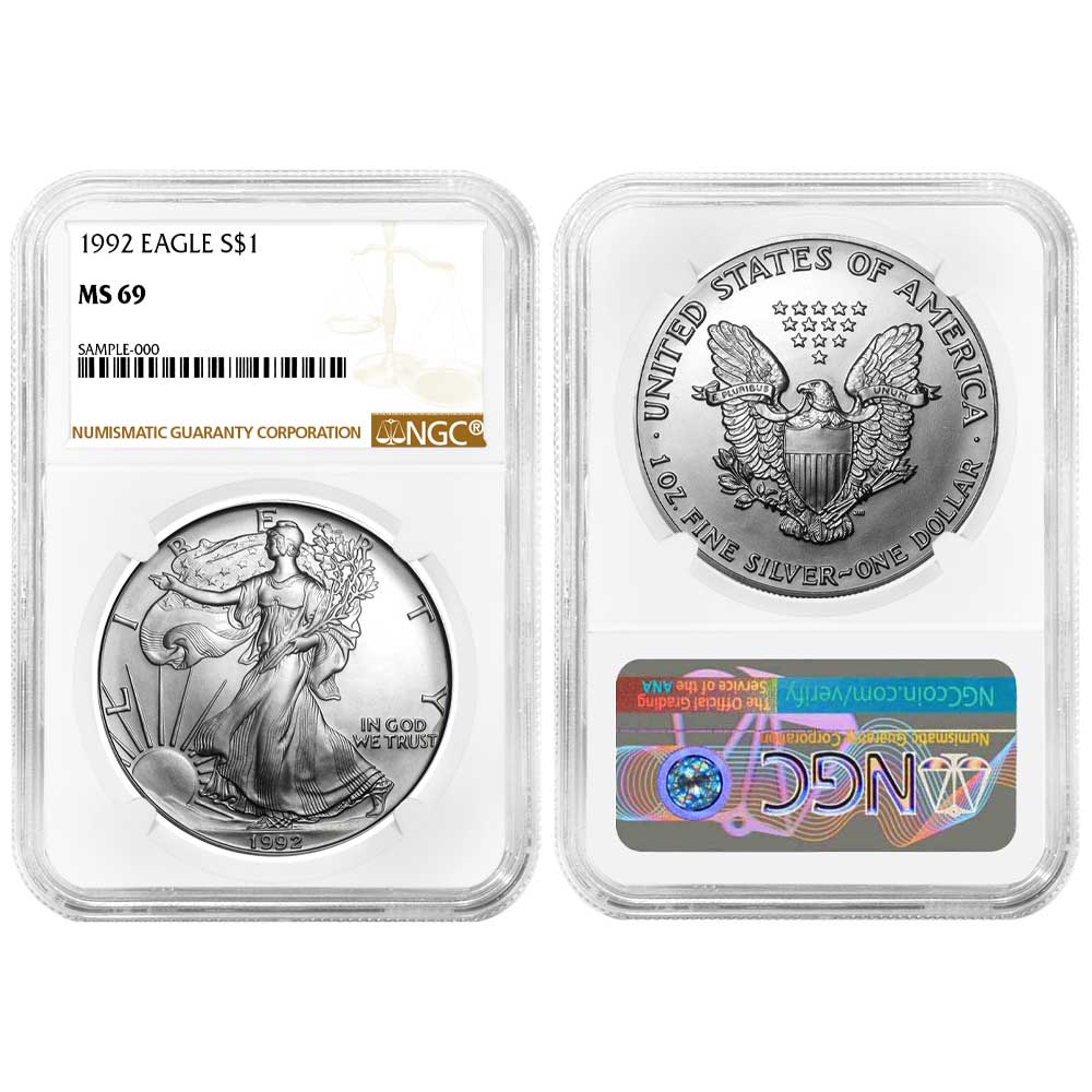 1992 $1 1-oz American Silver Eagle NGC MS69 Brown Label | eBay