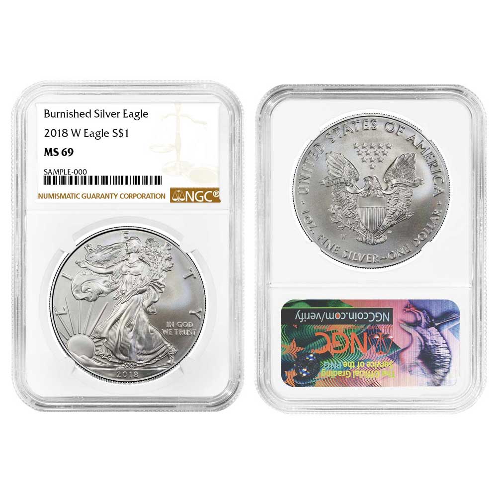 2018-W $1 1-oz Burnished American Silver Eagle NGC MS69 Brown Label