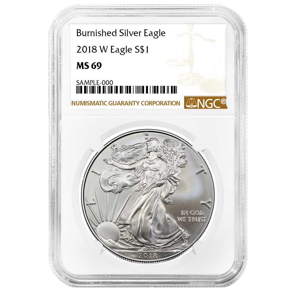 2018-W $1 1-oz Burnished American Silver Eagle NGC MS69 Brown Label