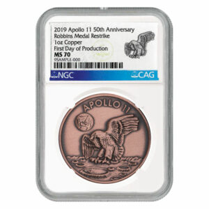 1969-2019 Apollo 11 50th Anniversary Robbins Medals 1 oz Copper Antiqued Medal NGC MS70 First Day of Production
