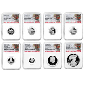 8-Coin Set - 2018-S U.S. Limited Edition Silver Proof Coins Set NGC PF69 UC FDI San Francisco Cable Car Label