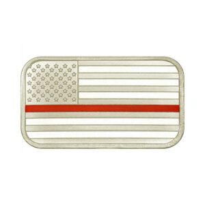 SilverTowne Mint Firefighter Red Line Enameled American Flag Design  1 oz Silver Bar GEM Prooflike Sealed