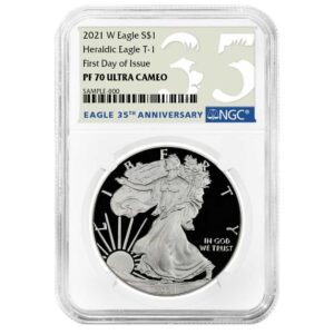 2021-W $1 1-oz T-1 Proof American Silver Eagle NGC PF70UC FDI 35th Anniversary Label