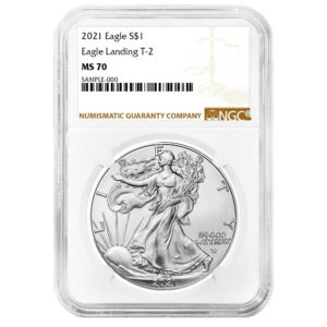 2021 $1 1-oz T-2 American Silver Eagle NGC MS70 Brown Label