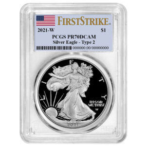 2021-W $1 1-oz T2 Proof American Silver Eagle PCGS PR70DCAM FS Flag Label