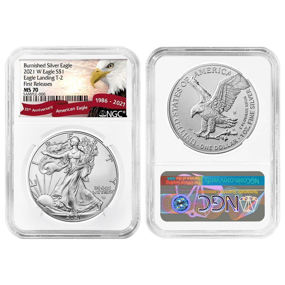 2021-W Burnished American Silver Eagle Type 2 NGC MS70 First