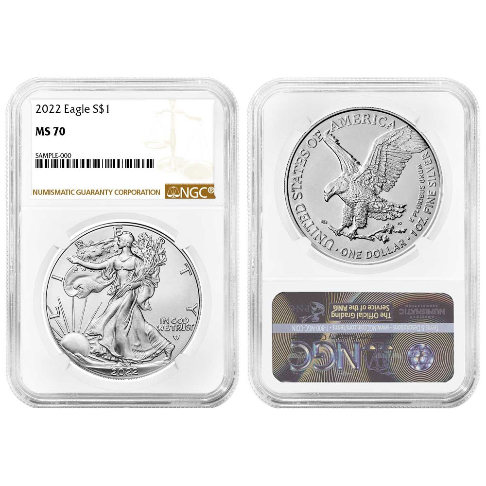 2022 $1 American Silver Eagle NGC MS70 Brown Label