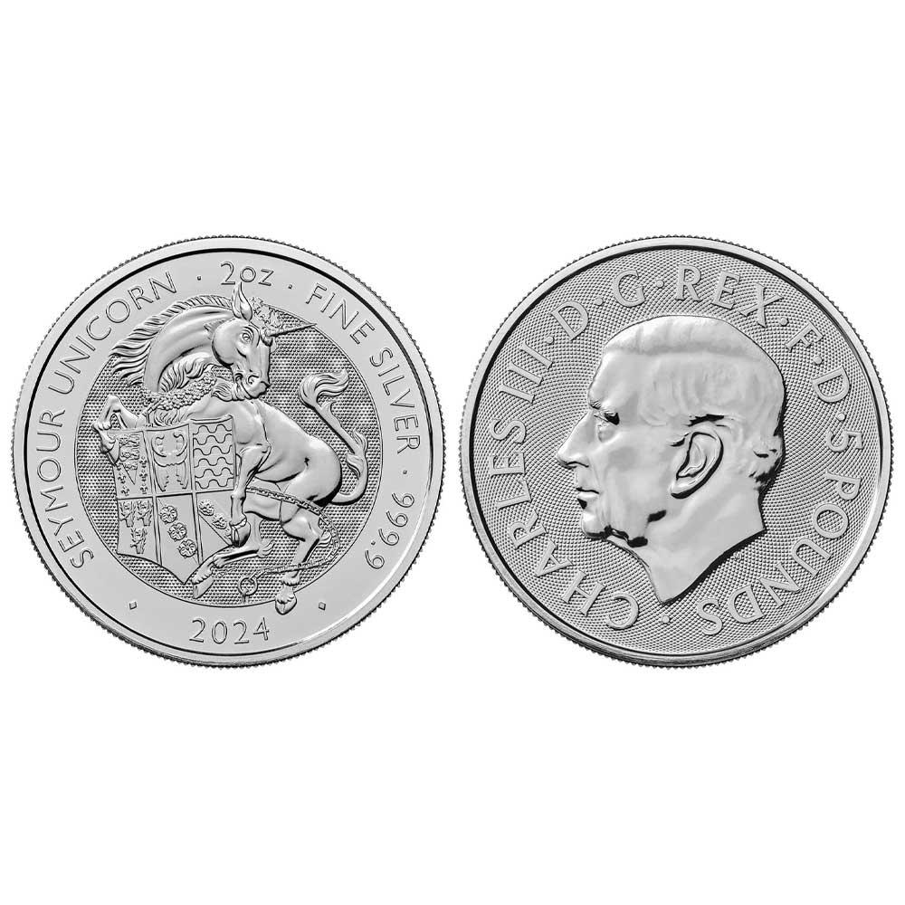 Great Britain 2024 £5 2oz Silver Royal Tudor Beasts Seymour Unicorn GEM BU  - ModernCoinMart