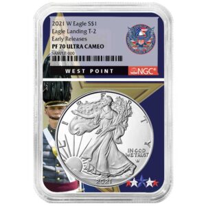 2021-W $1 1-oz T2 Proof American Silver Eagle NGC PF70UC ER West Point Core