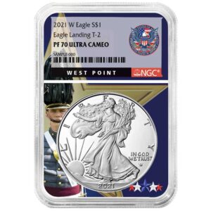 2021-W $1 1-oz T2 Proof American Silver Eagle NGC PF70UC West Point Core