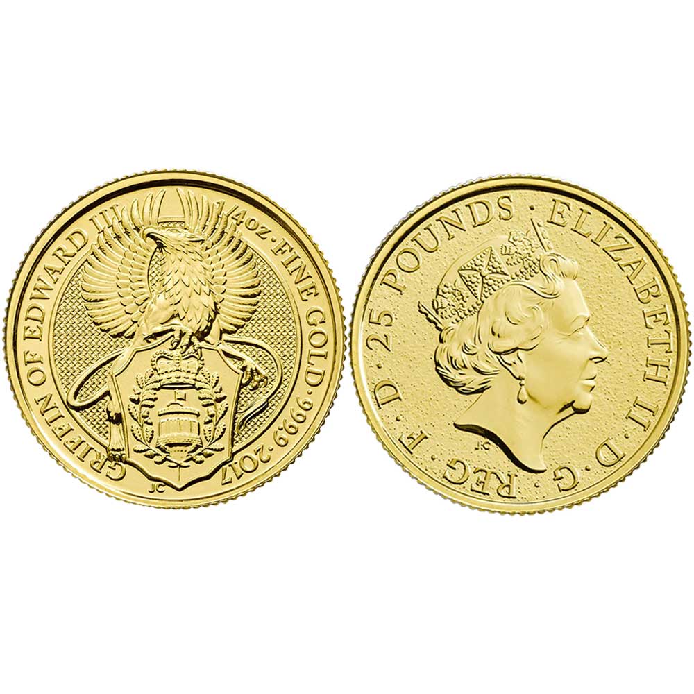 U.K. 2017 £25 1/4-oz Gold Queen's Beast The Griffin Brilliant