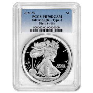 2021-W $1 1-oz T2 Proof American Silver Eagle PCGS PR70DCAM FS Blue Label