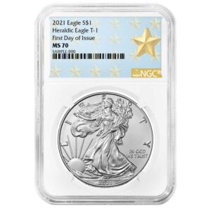 2021 $1 1-oz T-1 American Silver Eagle NGC MS70 FDI West Point Star Label