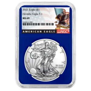 2021 $1 1-oz T-1 American Silver Eagle NGC MS69 Black Label w/ Blue Core