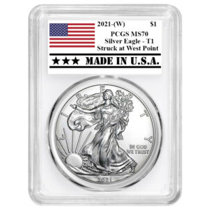 2021 (W) $1 Type 1 American Silver Eagle PCGS MS70 Made in USA Label White Frame