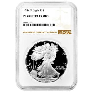 1986-S $1 1-oz Proof American Silver Eagle NGC PF70UC Brown Label