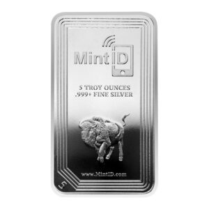 MintID Buffalo - with AES-128 Encrypted NFC Microchip Authentication 5 oz Silver Bar GEM BU