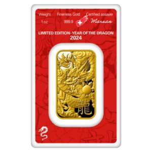 Switzerland 2024 1oz Gold Argor-Heraeus Limited Edition Dragon Bar in Assay