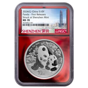 China 2024 30gm Silver Panda NGC MS70 FR Red Foil Core (Shenzhen Skyline label) / Shenzhen Mint Identified