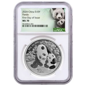 2024 China 30-gm Silver Panda NGC MS70 First Day of Issue w/Panda Cub Label