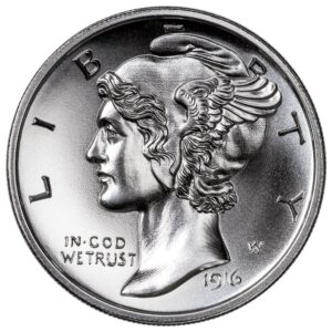 Intaglio Mint 2-oz Silver Round Mercury Dime GEM BU