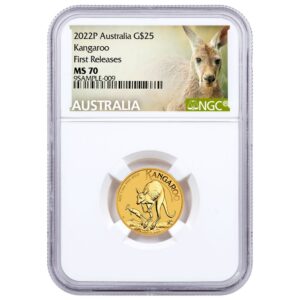 2022-P Australia Gold Kangaroo 1/4 oz Gold $25 Coin NGC MS70 FR Exclusive Kangaroo Label