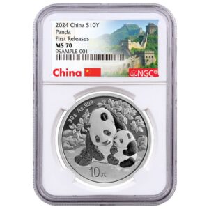 2024 China 30-gm Silver Panda NGC MS70 First Releases w/Great Wall Label