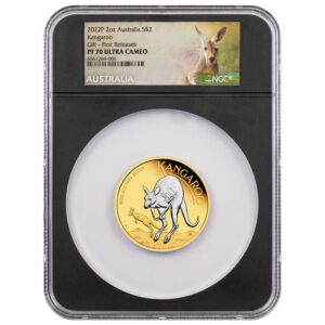 2022-P Australia Silver Kangaroo 2 oz Silver Gilt Reverse Proof $2 Coin NGC PF70 UC FR Kangaroo Label