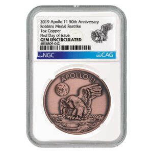 1969-2019 Apollo 11 50th Anniversary Robbins Medals 1 oz Copper Antiqued Medal NGC GEM Unc FDI