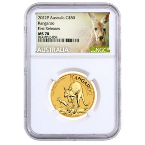 2022-P Australia Gold Kangaroo 1/2 oz Gold $50 Coin NGC MS70 FR Exclusive Kangaroo Label