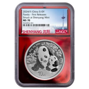 China 2024 30gm Silver Panda NGC MS70 FR Red Foil Core (Shenyang Skyline label) / Shenyang Mint Identified