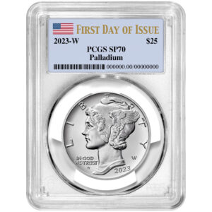 2023-W Burnished $25 American Palladium Eagle PCGS SP70 FDOI Flag Label