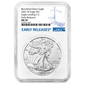 2021-W Burnished $1 Type 2 American Silver Eagle NGC MS70 ER Blue Label