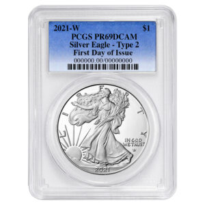 2021-W $1 1-oz T2 Proof American Silver Eagle PCGS PR69DCAM FDOI Blue Label