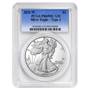 2021-W $1 1-oz T2 Proof American Silver Eagle PCGS PR69DCAM Blue Label