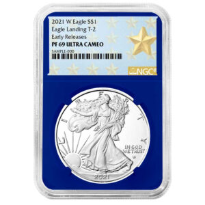 2021-W $1 1-oz T2 Proof American Silver Eagle NGC PF69UC ER West Point Star Label Blue Core