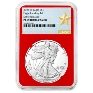 2021-W $1 1-oz T2 Proof American Silver Eagle NGC PF69UC ER West Point Star Label Red Core