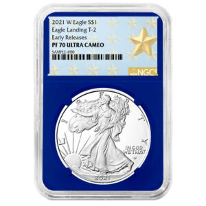 2021-W $1 1-oz T2 Proof American Silver Eagle NGC PF70UC ER West Point Star Label Blue Core