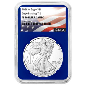 2021-W $1 1-oz T2 Proof American Silver Eagle NGC PF70UC Flag Label Blue Core