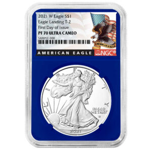 2021-W $1 1-oz T2 Proof American Silver Eagle NGC PF70UC FDI Black Label Blue Core