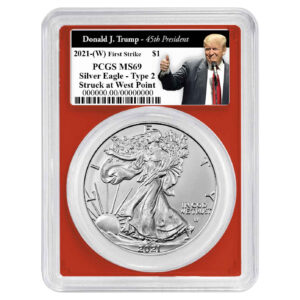 2021 (W) $1 1-oz T2 American Silver Eagle PCGS MS69 FS Trump 45th President Label Red Frame