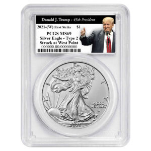 2021 (W) $1 1-oz T2 American Silver Eagle PCGS MS69 FS Trump 45th President Label