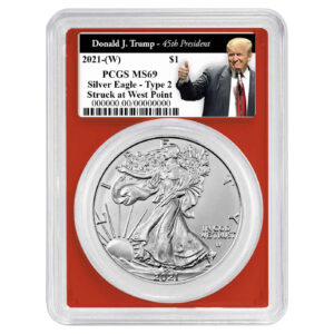 2021 (W) $1 1-oz T2 American Silver Eagle PCGS MS69 Trump 45th President Label Red Frame