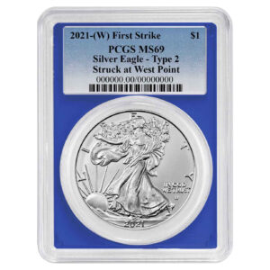 2021 (W) $1 1-oz T2 American Silver Eagle PCGS MS69 FS Blue Label Blue Frame