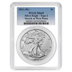 2021 (W) $1 1-oz T2 American Silver Eagle PCGS MS69 Blue Label White Frame