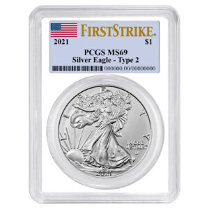 2021 $1 1-oz T2 American Silver Eagle PCGS MS69 FS Flag Label White Frame