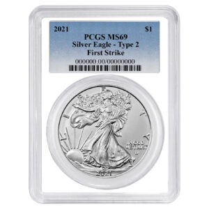 2021 $1 1-oz T2 American Silver Eagle PCGS MS69 FS Blue Label White Frame
