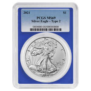 2021 $1 1-oz T2 American Silver Eagle PCGS MS69 Blue Label Blue Frame