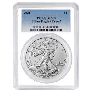 2021 $1 1-oz T2 American Silver Eagle PCGS MS69 Blue Label White Frame
