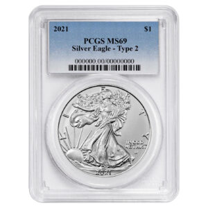 2021 $1 1-oz T2 American Silver Eagle PCGS MS69 Blue Label